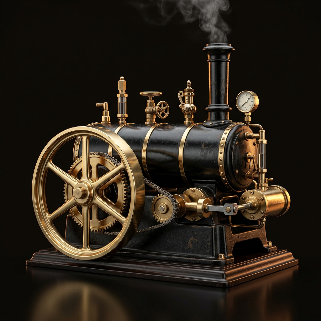 A steam engine of brass and cast iron